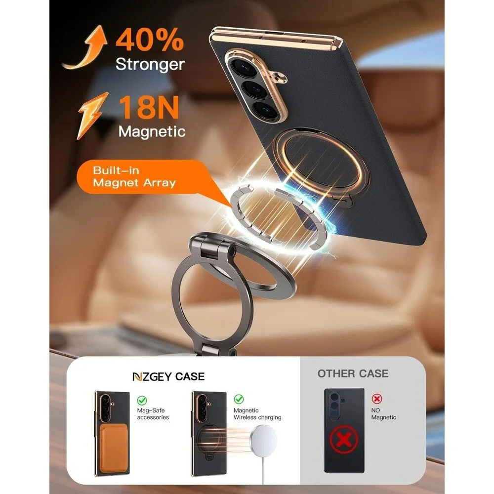 For Samsung Galaxy Z Fold 7 Shockproof Mag Safe Case with Magnetic Ring Stand
